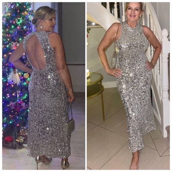 LAST NWT ZARA SILVER SEQUIN DRESS - Picture 5 of 15